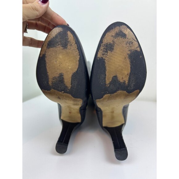 Banana Republic Women's Sz. 8M Tall Black Leather Stiletto Heeled Boots Gold Zip - Picture 8 of 16